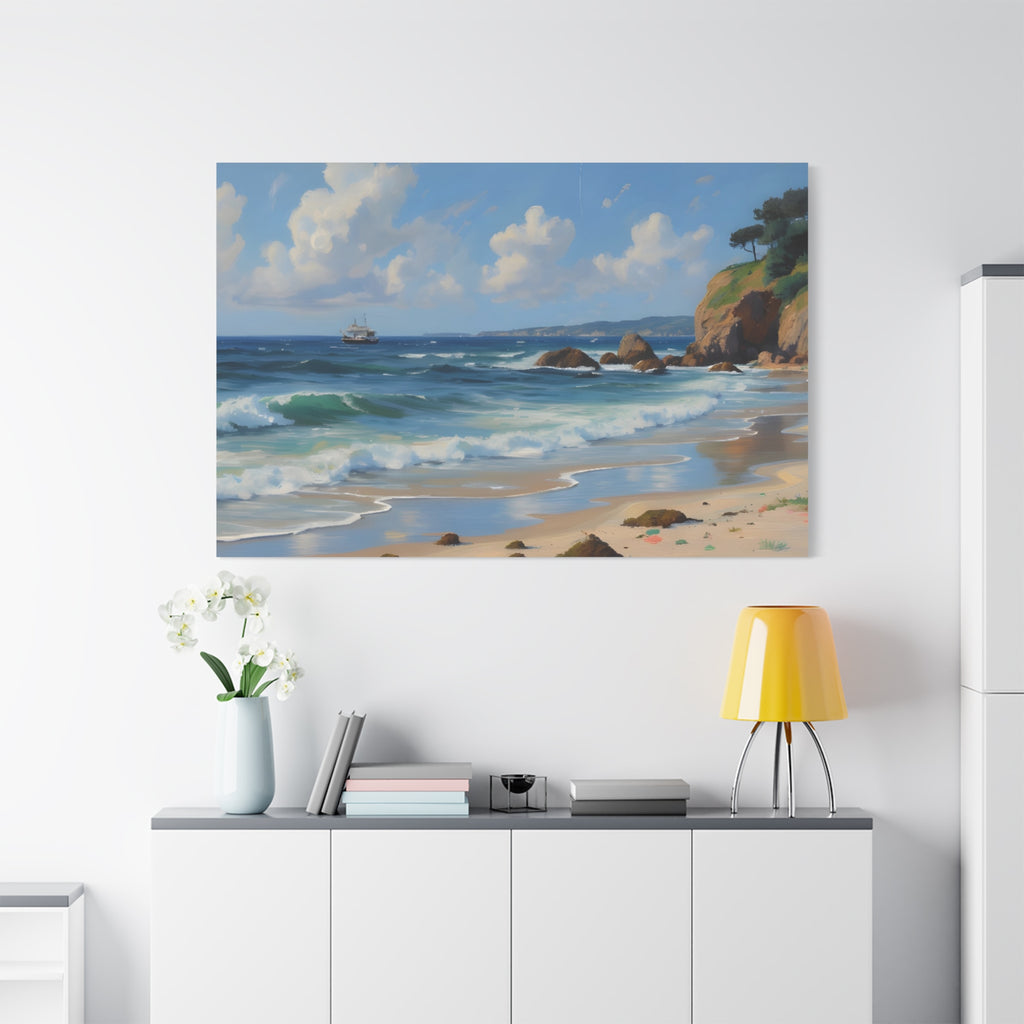 Seaside Beach Canvas Print — Coastal Landscape Matte Stretched Wall Art