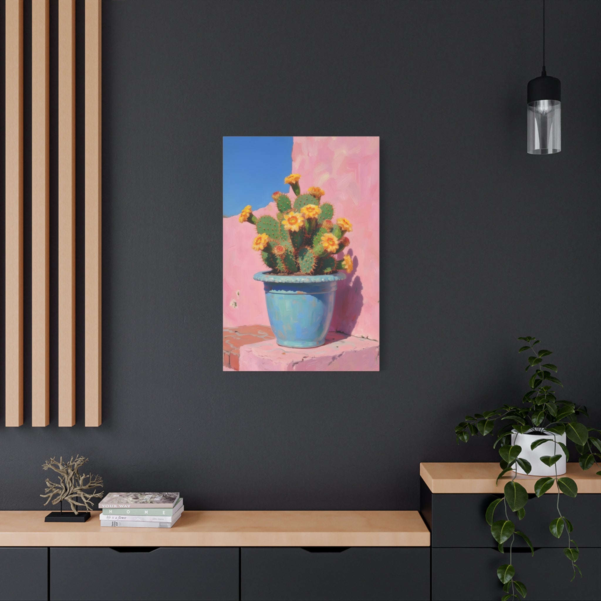 Cactus Roze Muurdecoratie - Gespannen Canvas 