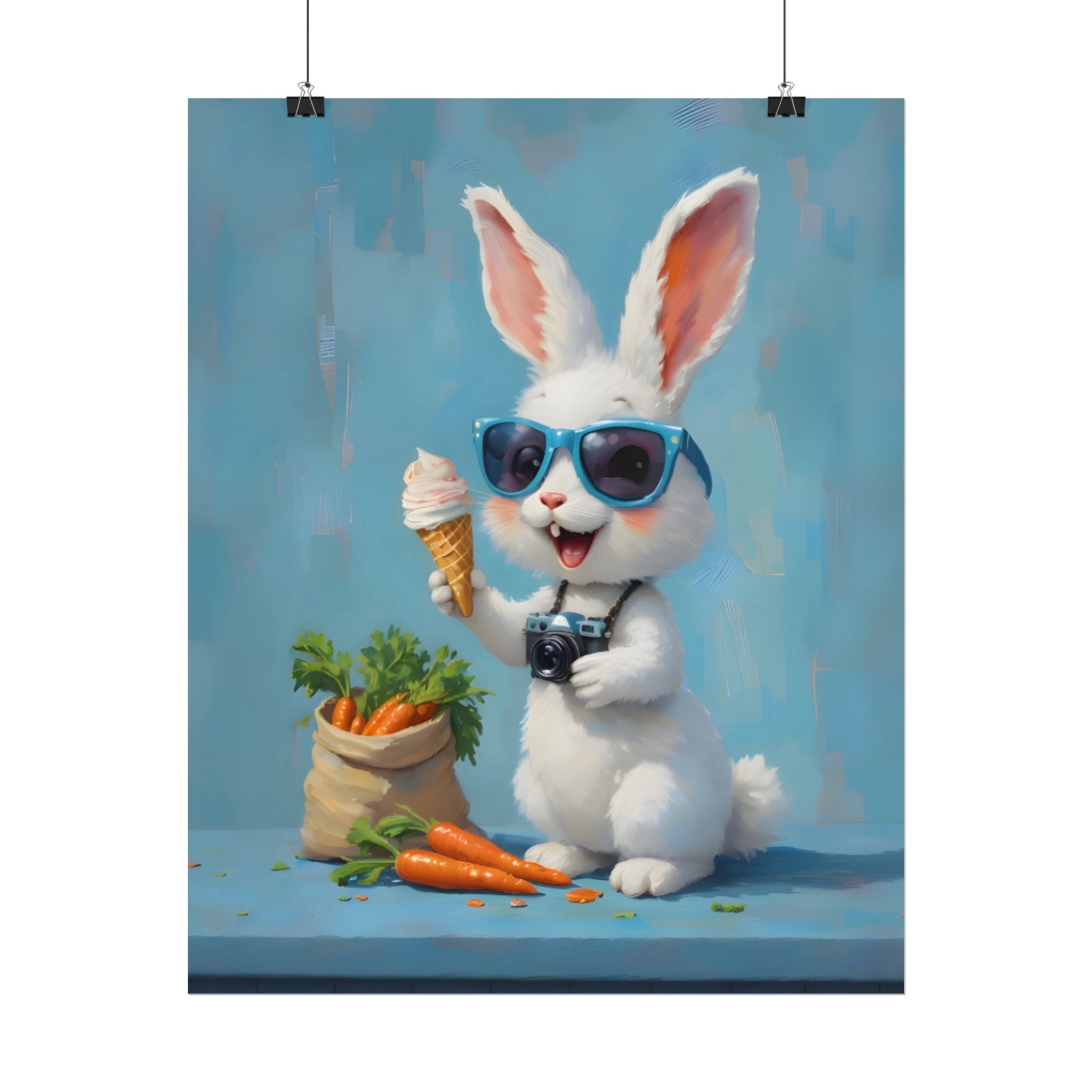 Blue Bunny Poster - Cute Sunglasses Rabbit Rolled Art Print