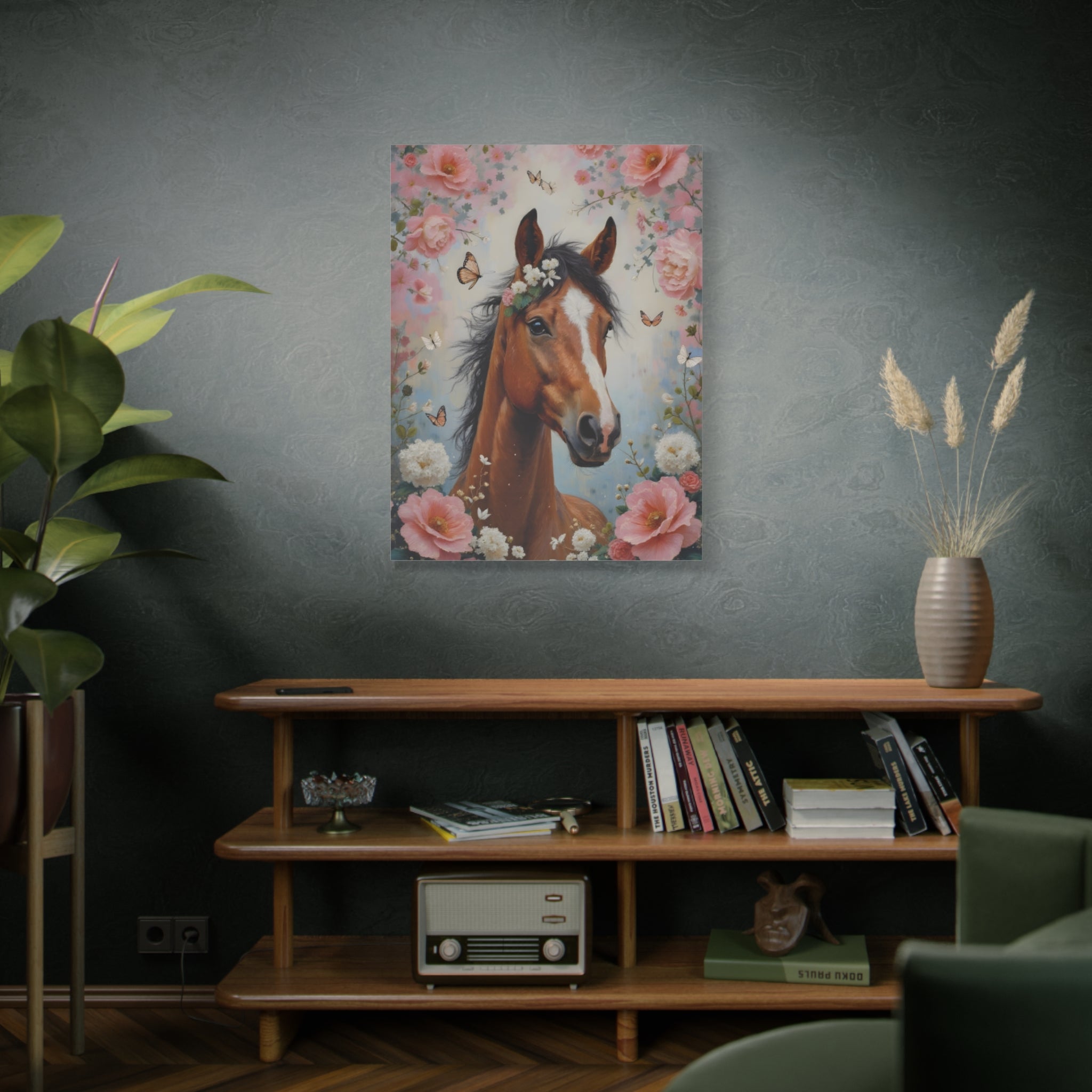 Floral Horse Portrait Canvas — Matte Stretched Wall Art