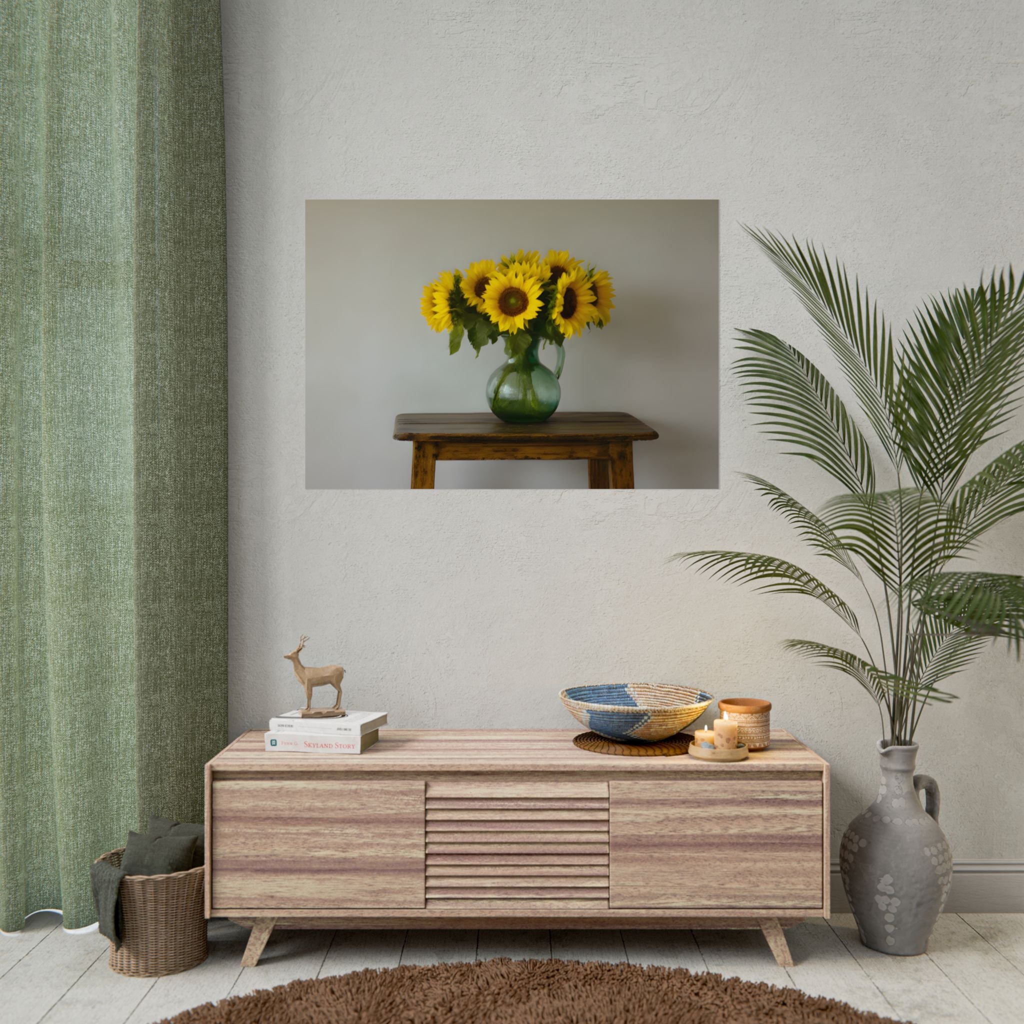 Sunflowers in Green Pitcher Wall Art - Poster