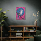 Blue jay on a holly branch Wall Art - Stretched Canvas