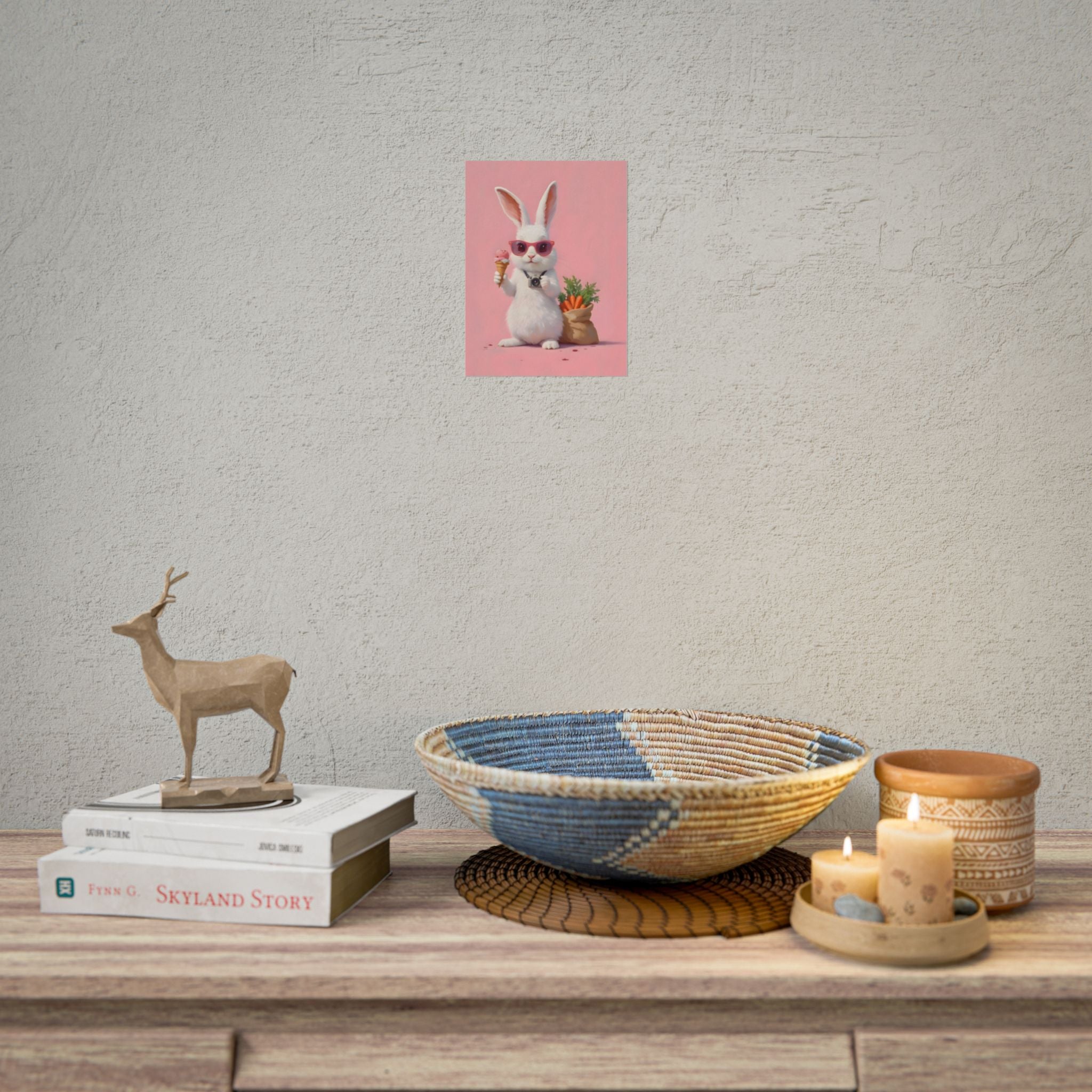 Pink Cute Bunny Poster – Pink Ice Cream Rabbit Wall Art