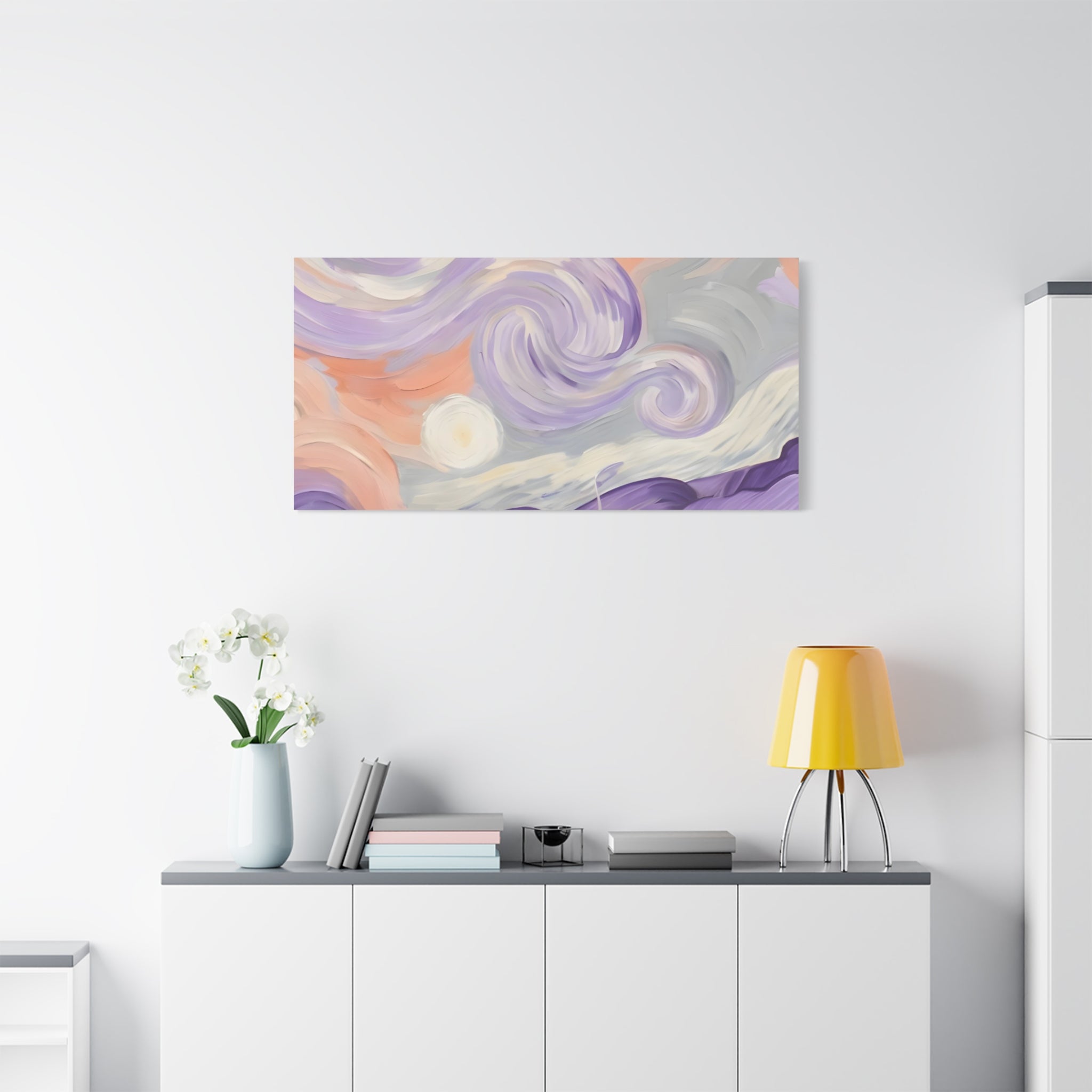 Abstract Swirl Canvas Art – Lavender & Peach Matte Stretched Canvas