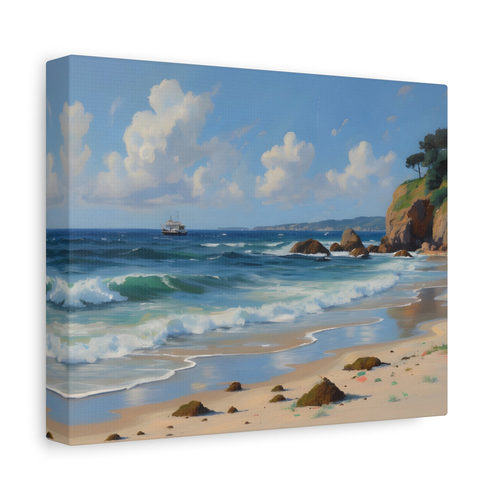 Seaside Beach Canvas Print — Coastal Landscape Matte Stretched Wall Art