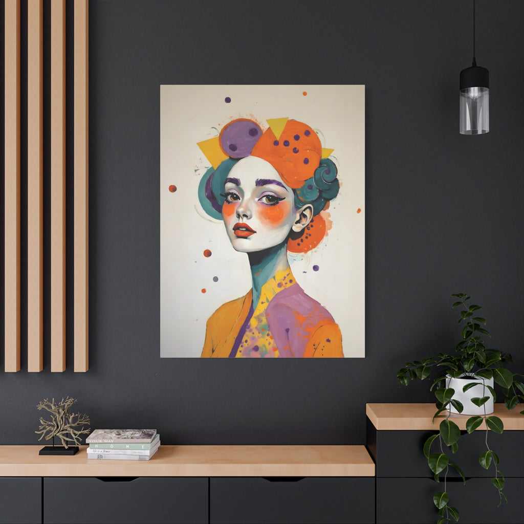 Colorful Portrait Art Canvas - Abstract Geisha Woman Matte Stretched Canvas