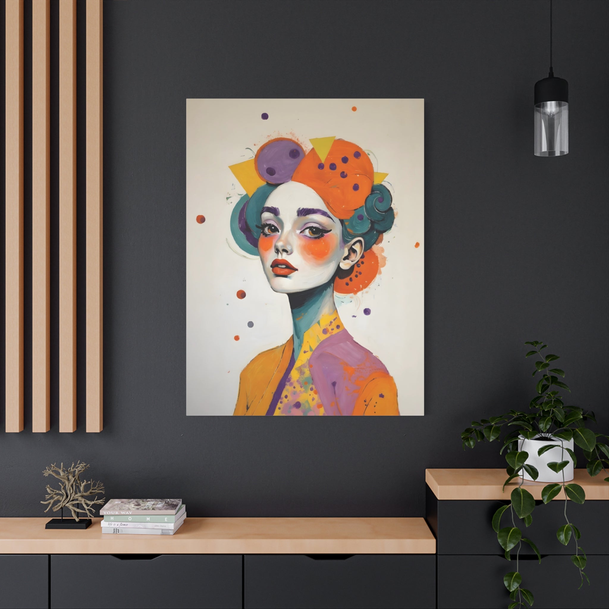 Colorful Portrait Art Canvas - Abstract Geisha Woman Matte Stretched Canvas