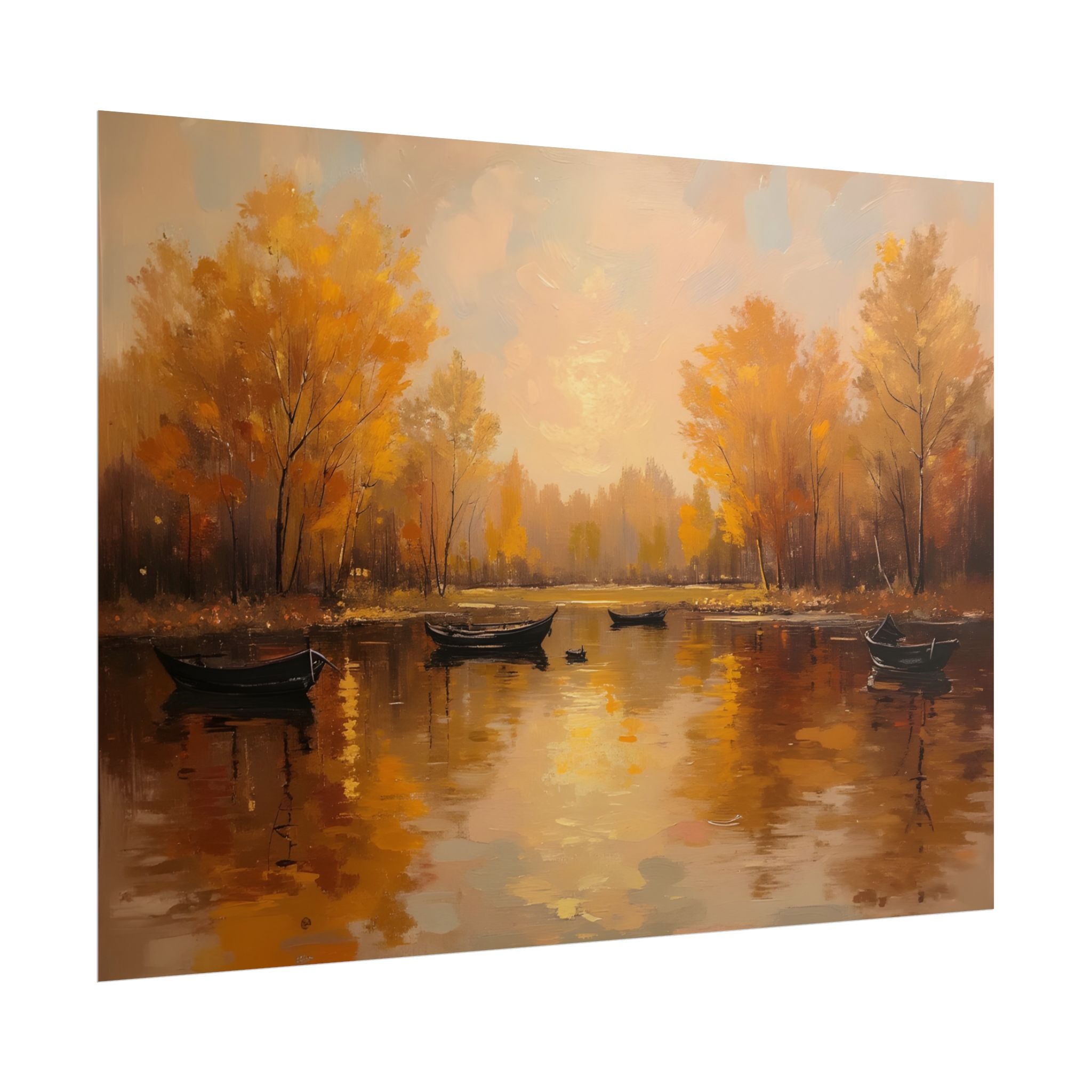 Herfst aan het meer met roeiboten - Poster 