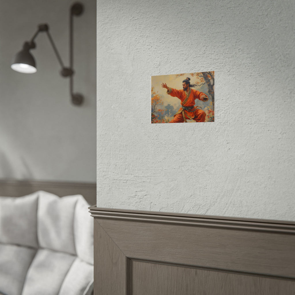 Martial Artist Art Poster - Warrior in Orange Traditional Kung Fu Wall Art