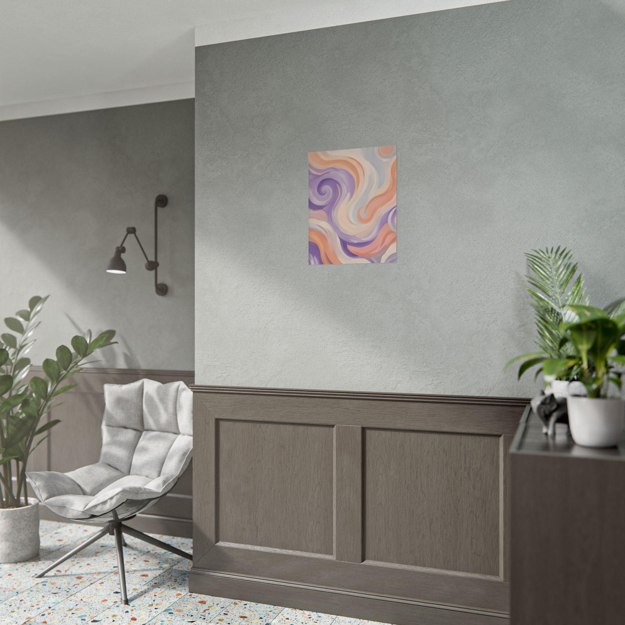 Abstract Swirl Poster - Peach & Lavender Fluid Art Rolled Wall Print