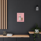 Pink Cute Bunny Canvas Wall Art — Cool Rabbit with Sunglasses, Ice Cream & Carrots (Matte Stretched)