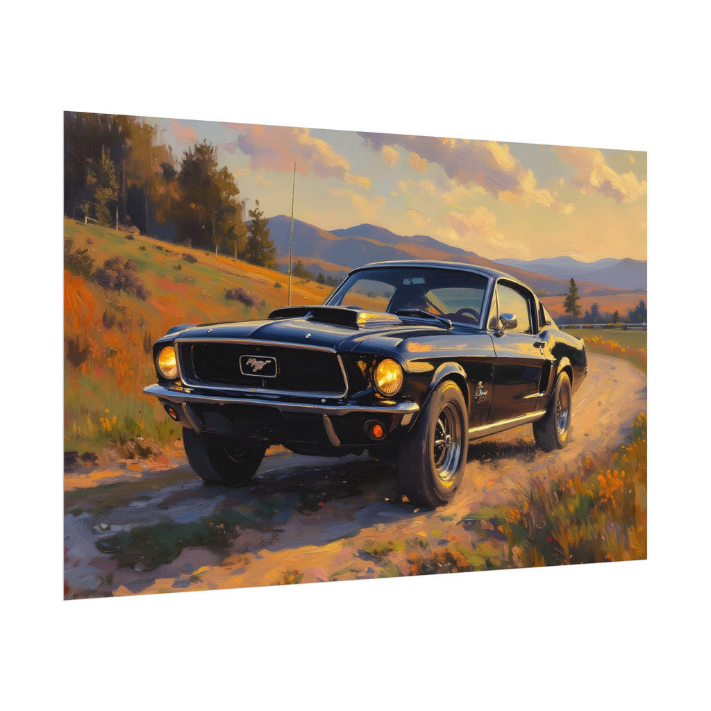 Vintage Mustang Sunset Wall Art - Classic Muscle Car - Poster