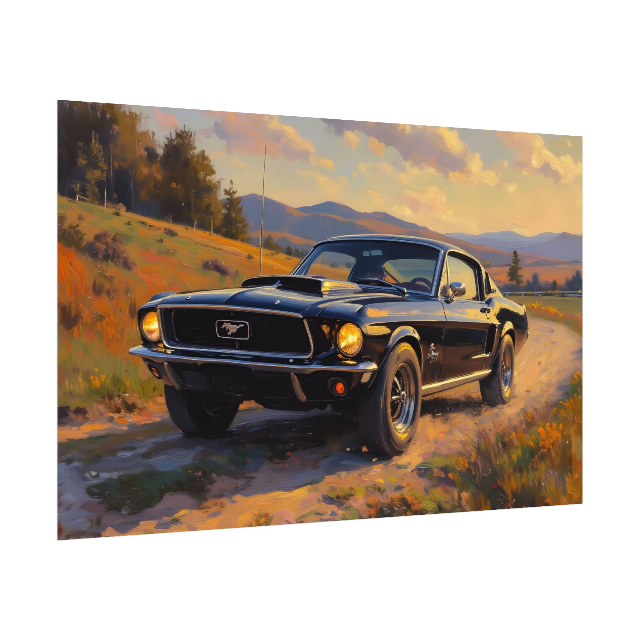 Vintage Mustang Sunset Wall Art - Classic Muscle Car - Poster