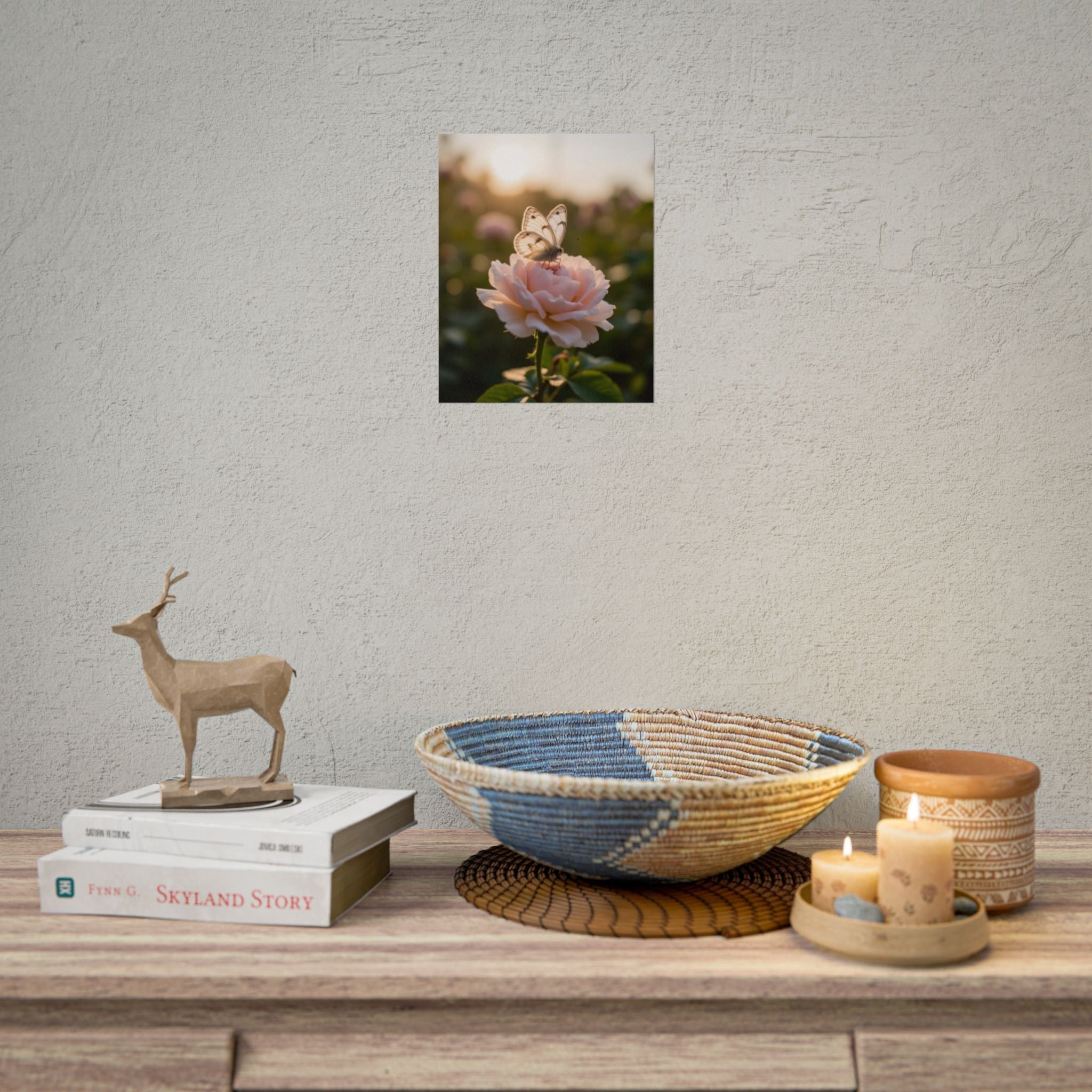 Butterfly on Pink Rose Wall Art - Poster