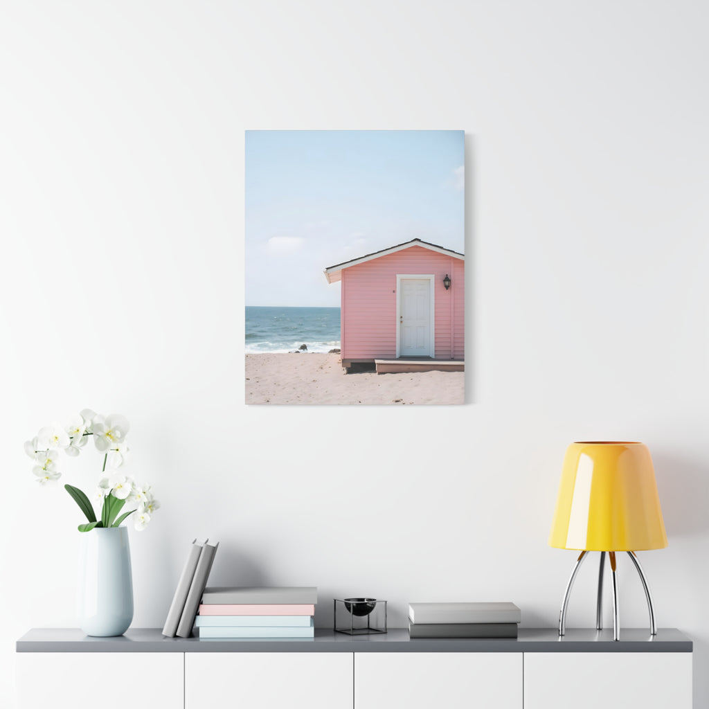 Pink Beach Cottage  Wall Art - Stretched Canvas