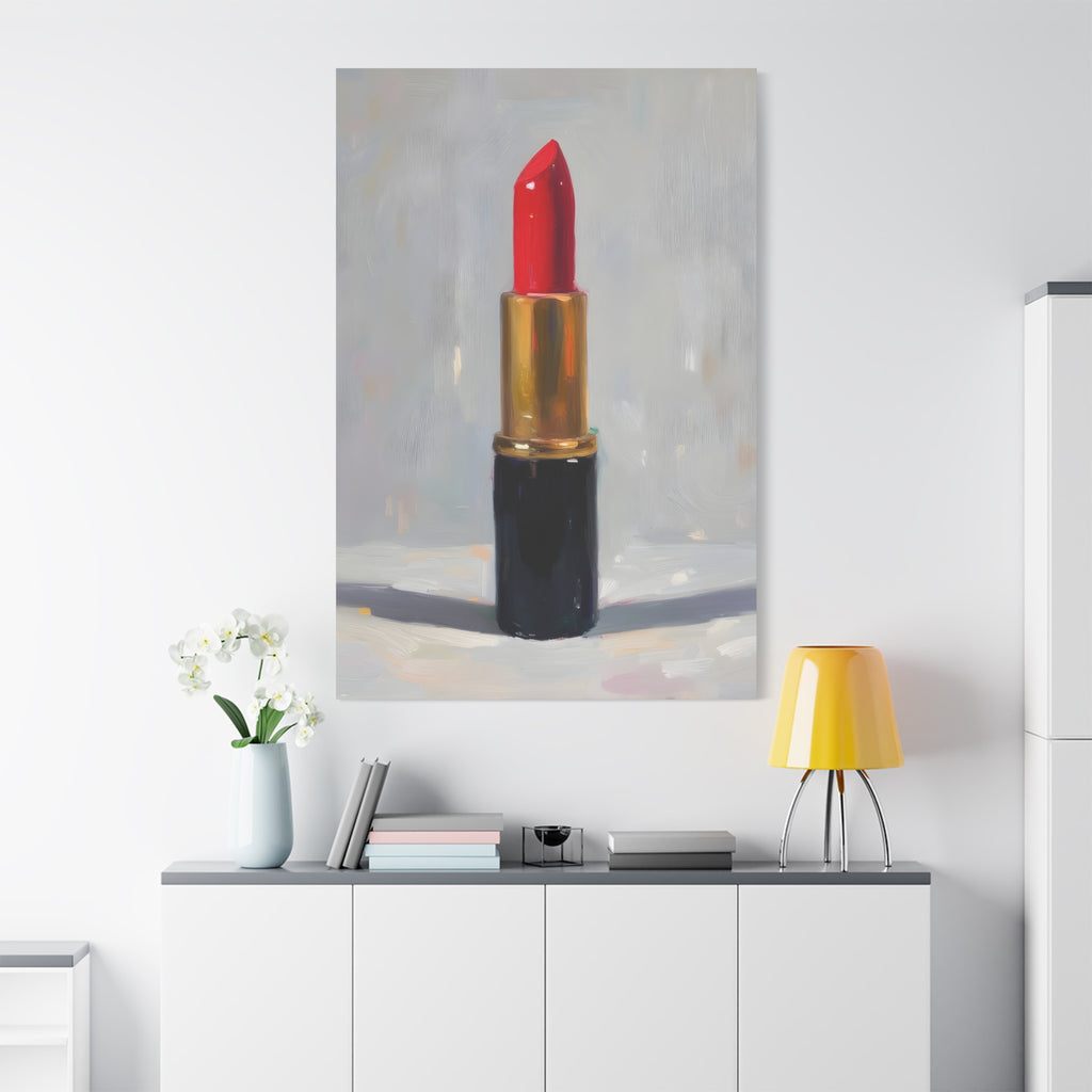 Red Lipstick Canvas Art — Cosmetic Pop Still Life Wall Decor