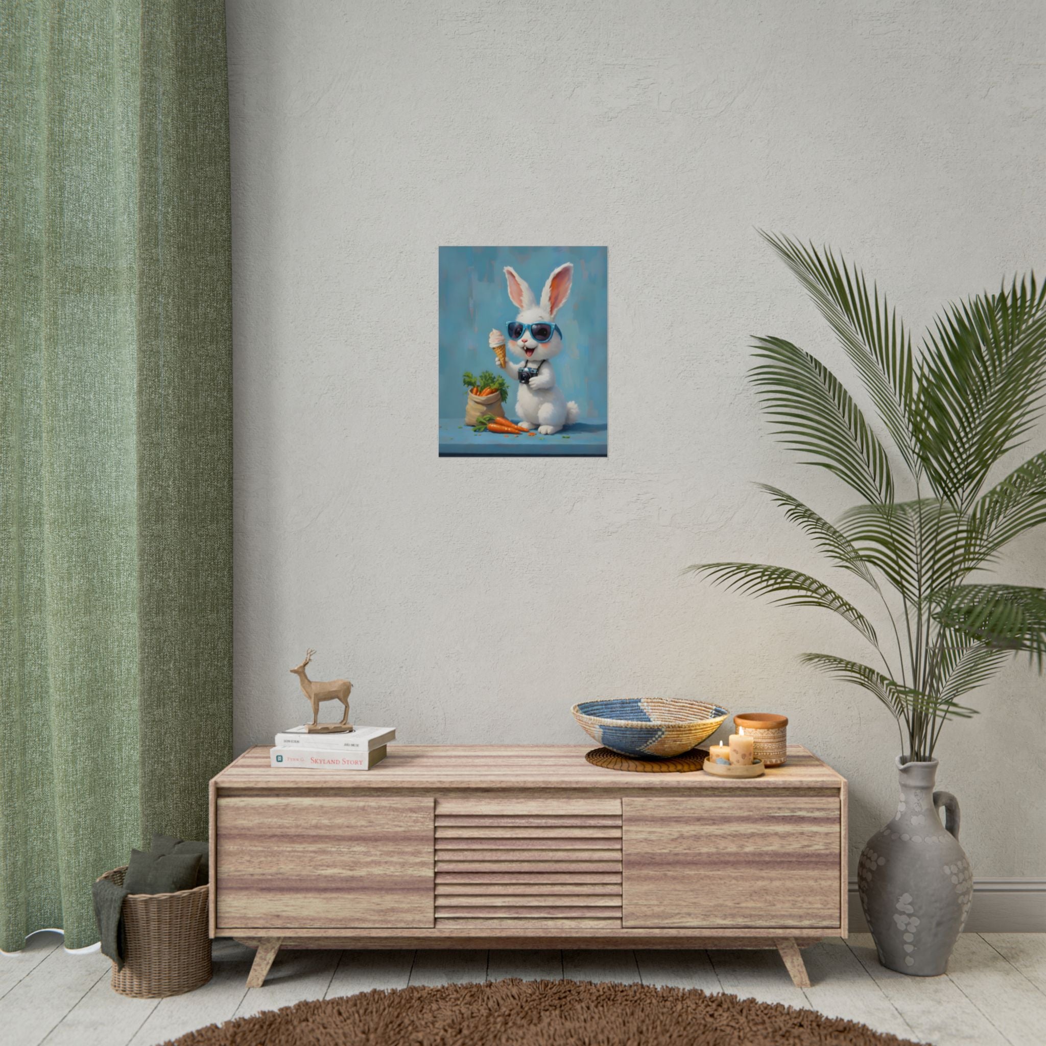 Blue Bunny Poster - Cute Sunglasses Rabbit Rolled Art Print