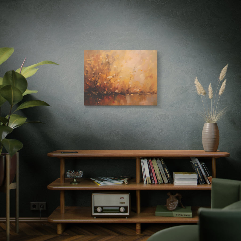 Abstracte muurdecoratie met gouden weidemotief - opgespannen canvas 