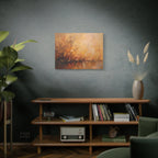 Abstracte muurdecoratie met gouden weidemotief - opgespannen canvas 