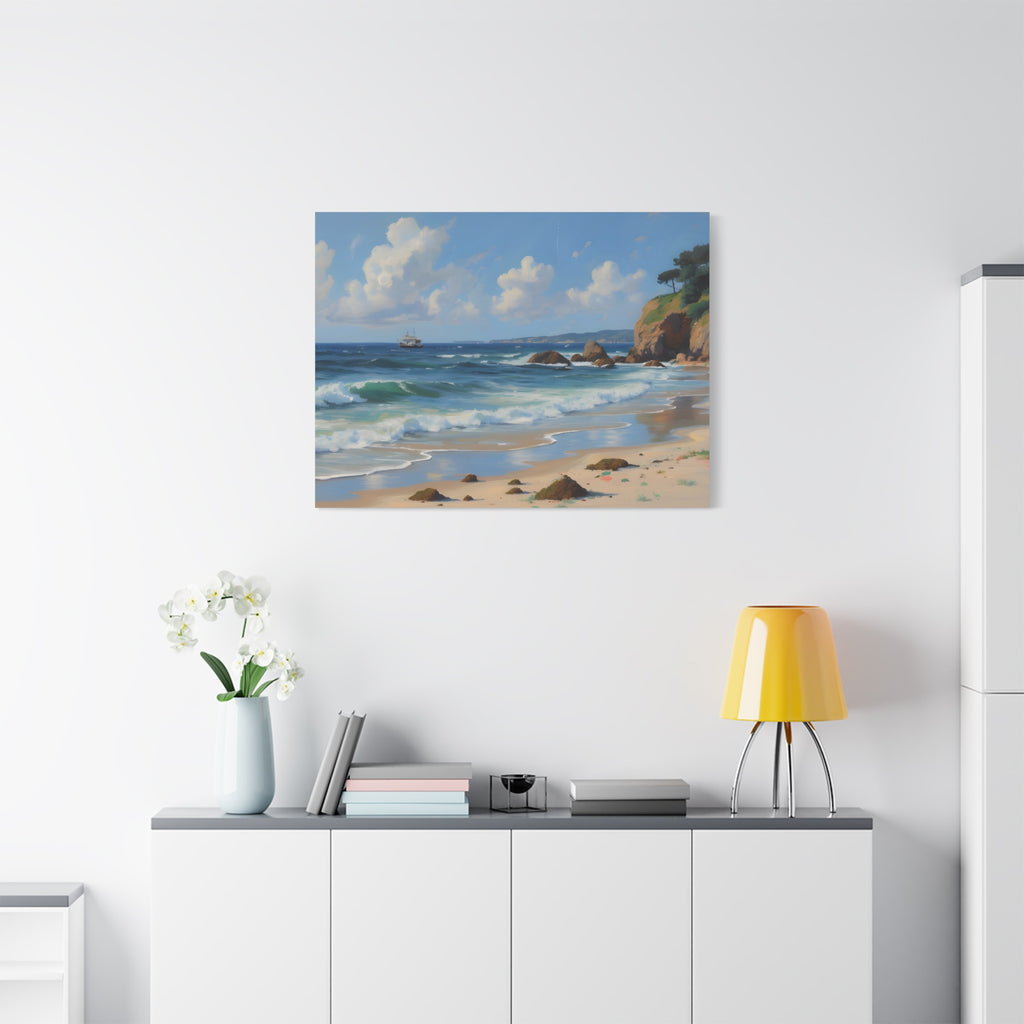 Seaside Beach Canvas Print — Coastal Landscape Matte Stretched Wall Art