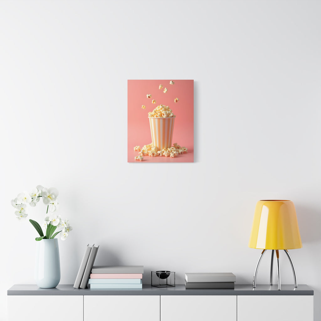 Popcorn met een roze achtergrond Muurdecoratie - Gespannen canvas 