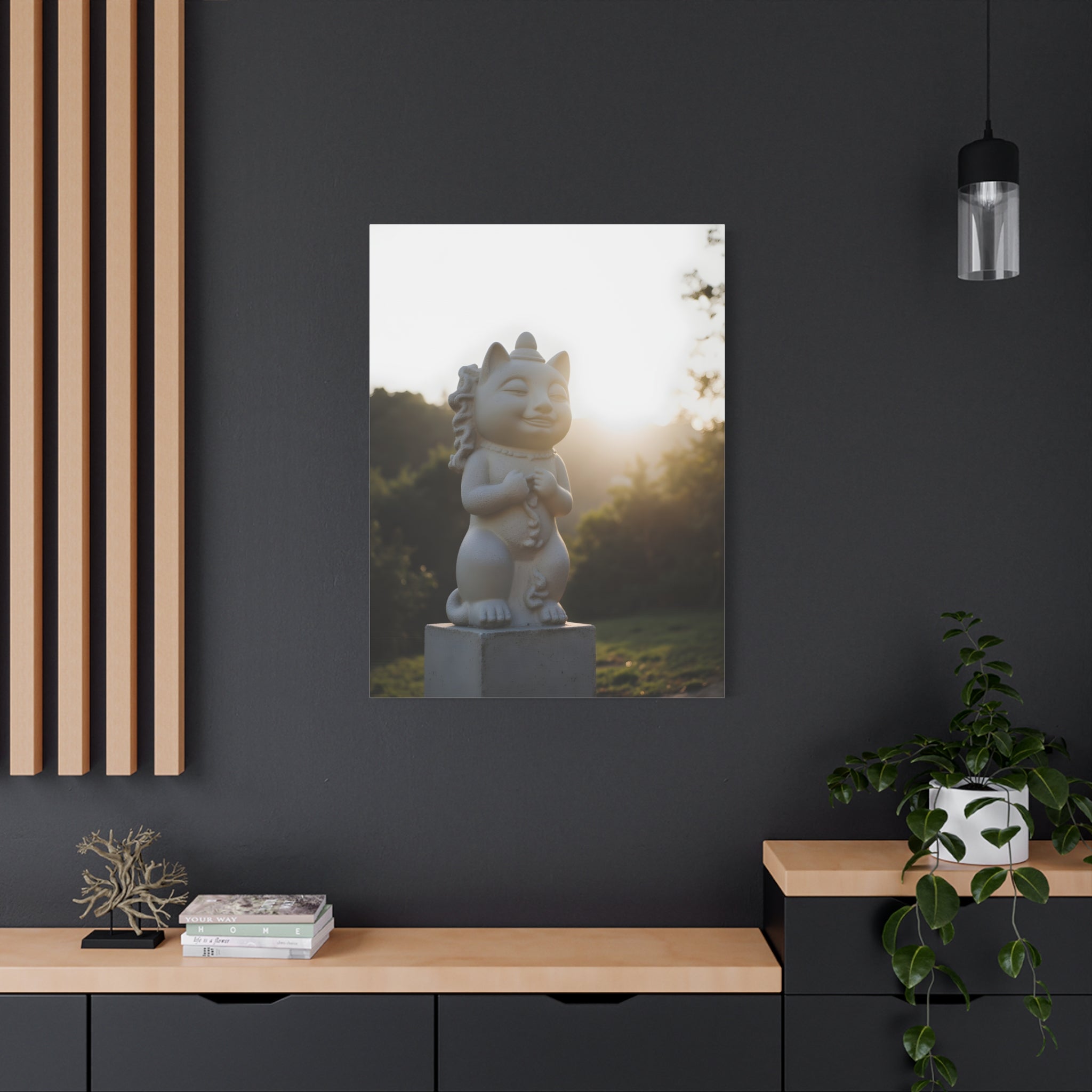 Sunlit Lucky Cat Wall Art - Stretched Canvas