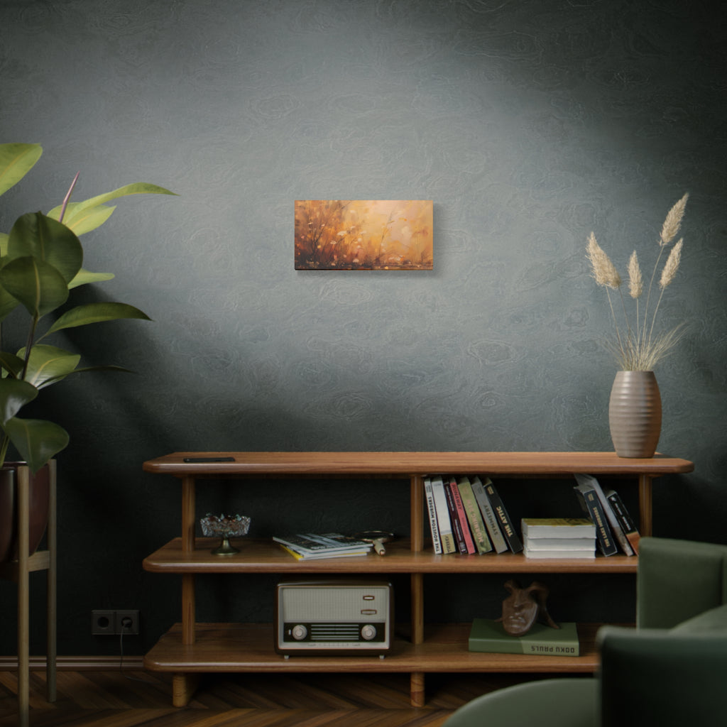 Abstracte muurdecoratie met gouden weidemotief - opgespannen canvas 