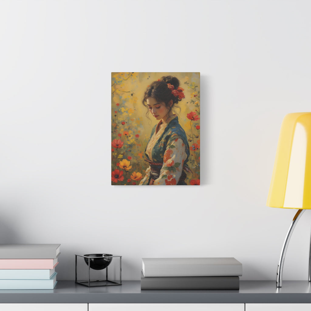 Asiatische Blumen-Dame, matte Leinwand-Wandkunst