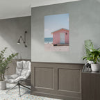 Roze strandhuisje als muurdecoratie - Poster 