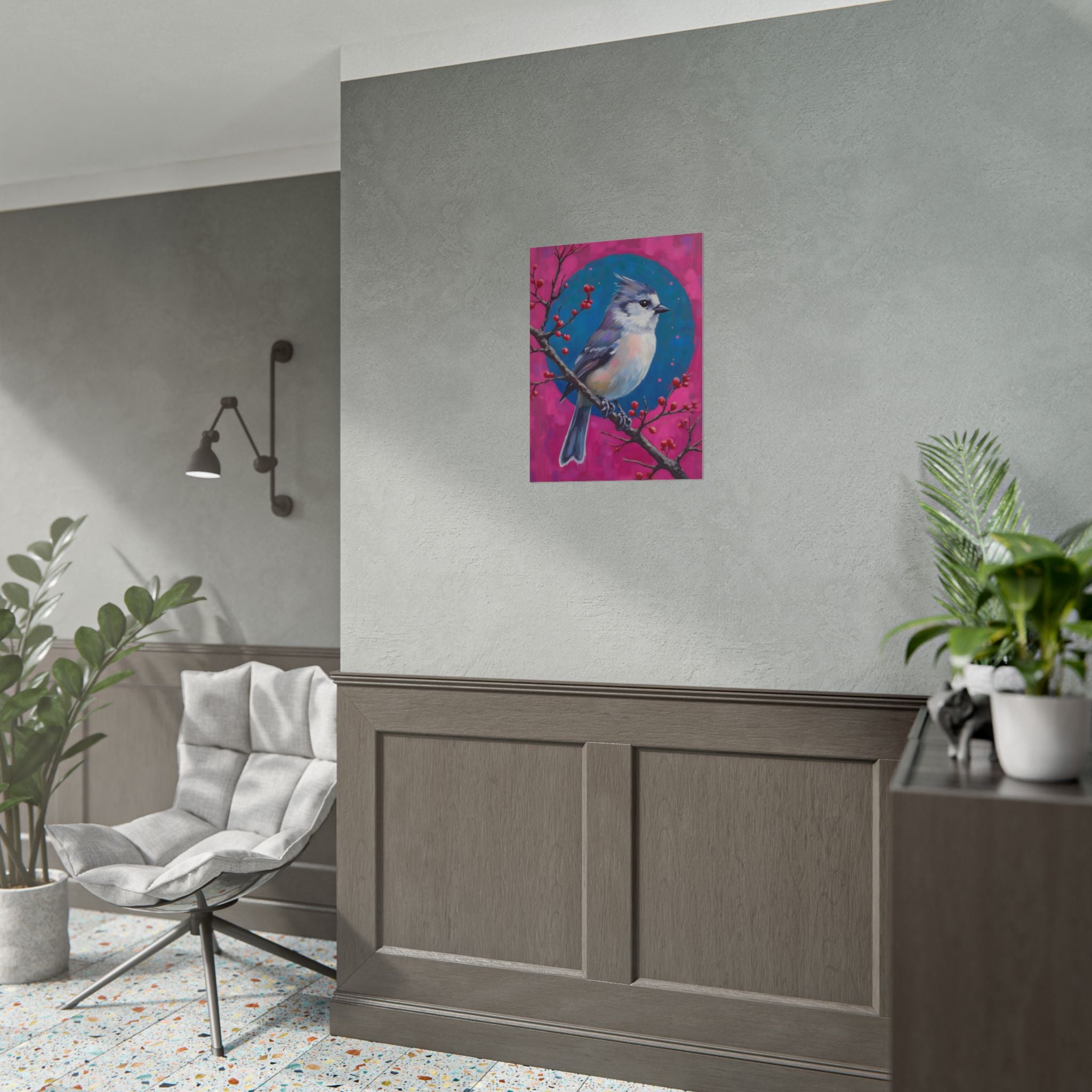 Wandbild/Poster: Blauhäher auf einem Stechpalmenzweig 