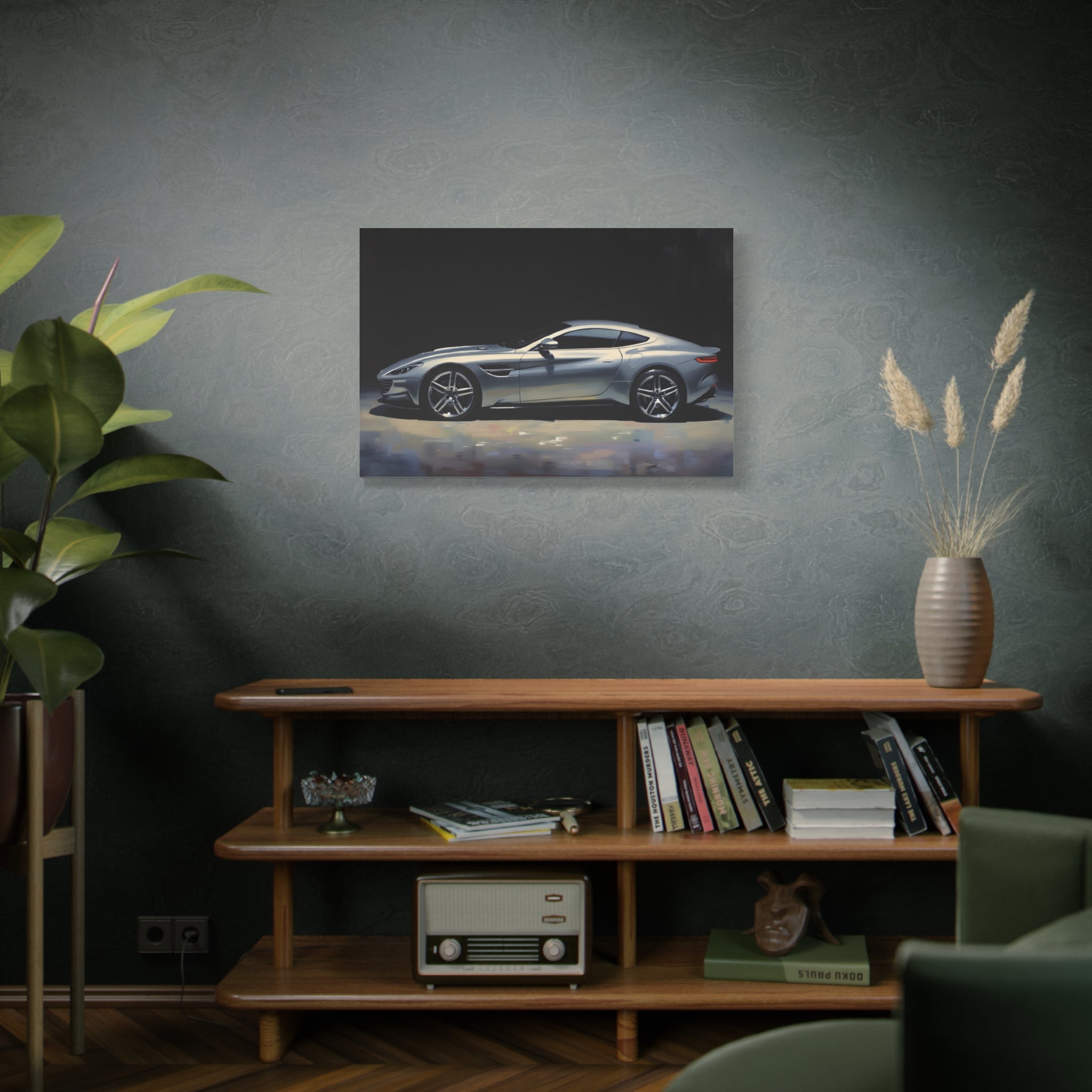 Silver Sports Car Matte Canvas Print — Modern Automotive Wall Art