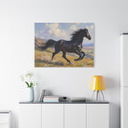 Muurdecoratie met een rennende zwarte hengst - Paardenschilderij - Gespannen canvas 