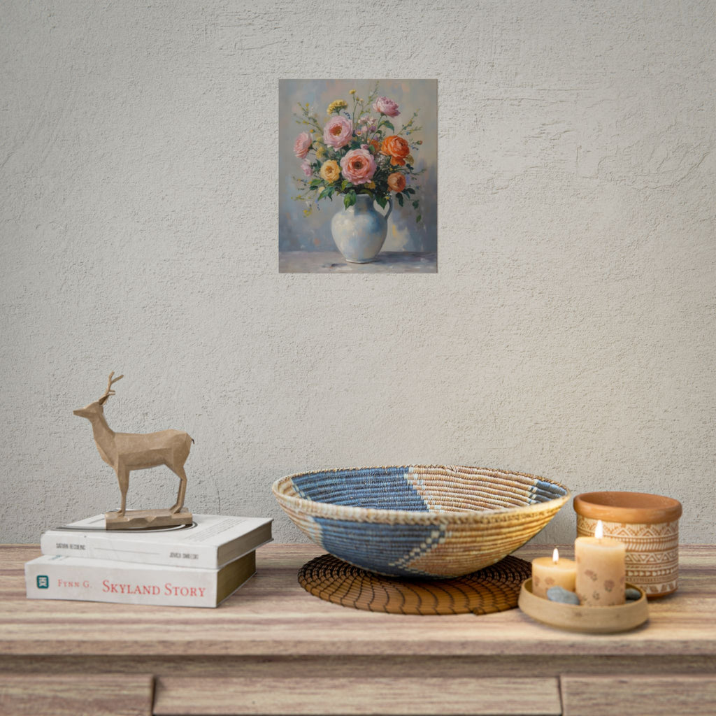 Bunte Rosen im Krug – Romantisches Rosenstrauß-Wandbild