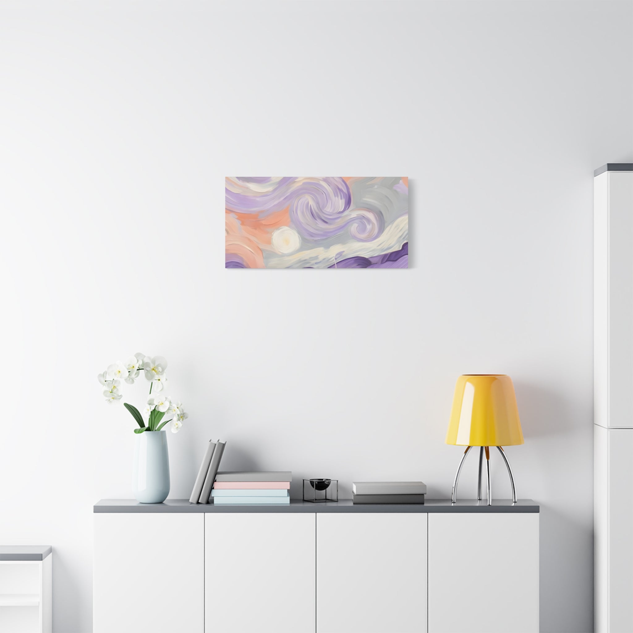 Abstract Swirl Canvas Art – Lavender & Peach Matte Stretched Canvas
