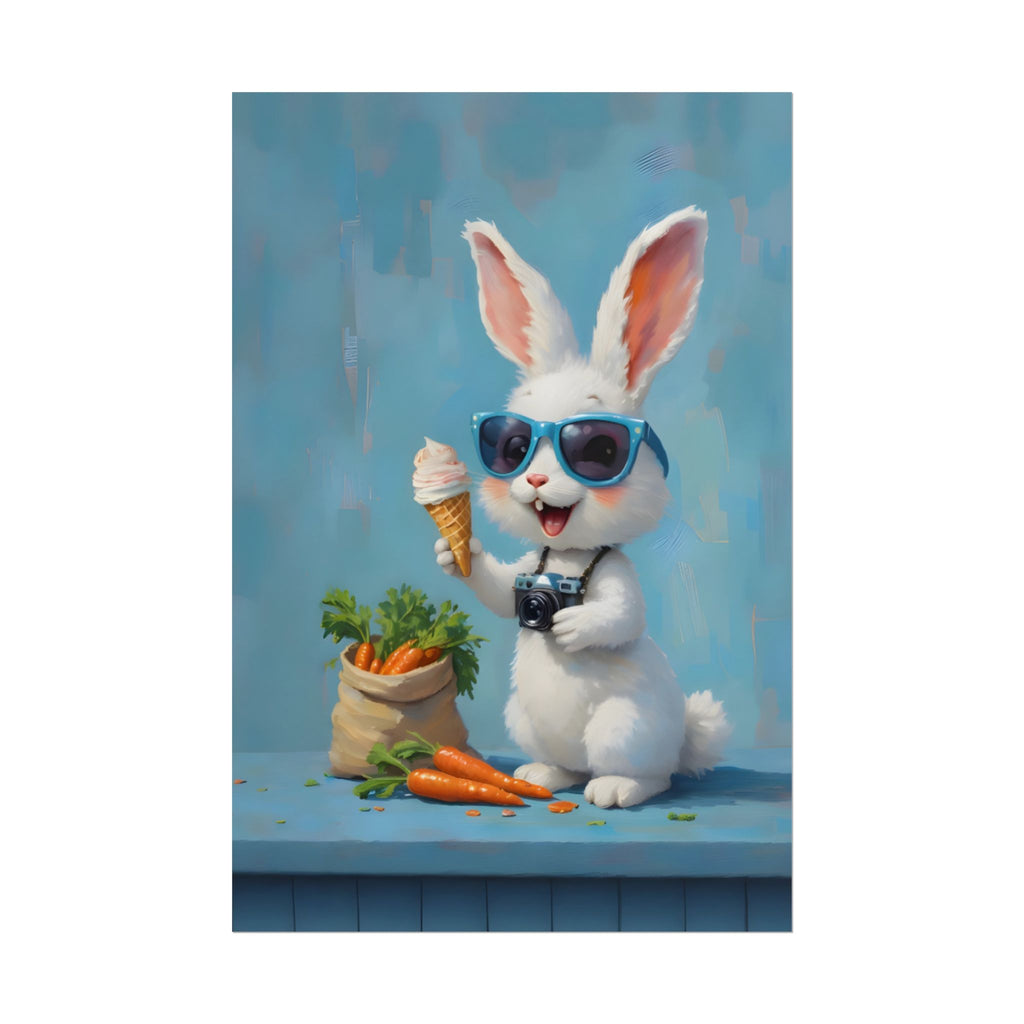 Blue Bunny Poster - Cute Sunglasses Rabbit Rolled Art Print