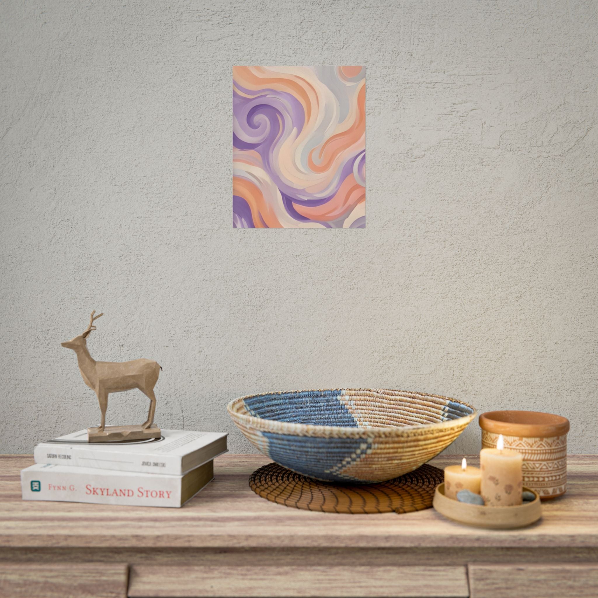 Abstract Swirl Poster - Peach & Lavender Fluid Art Rolled Wall Print