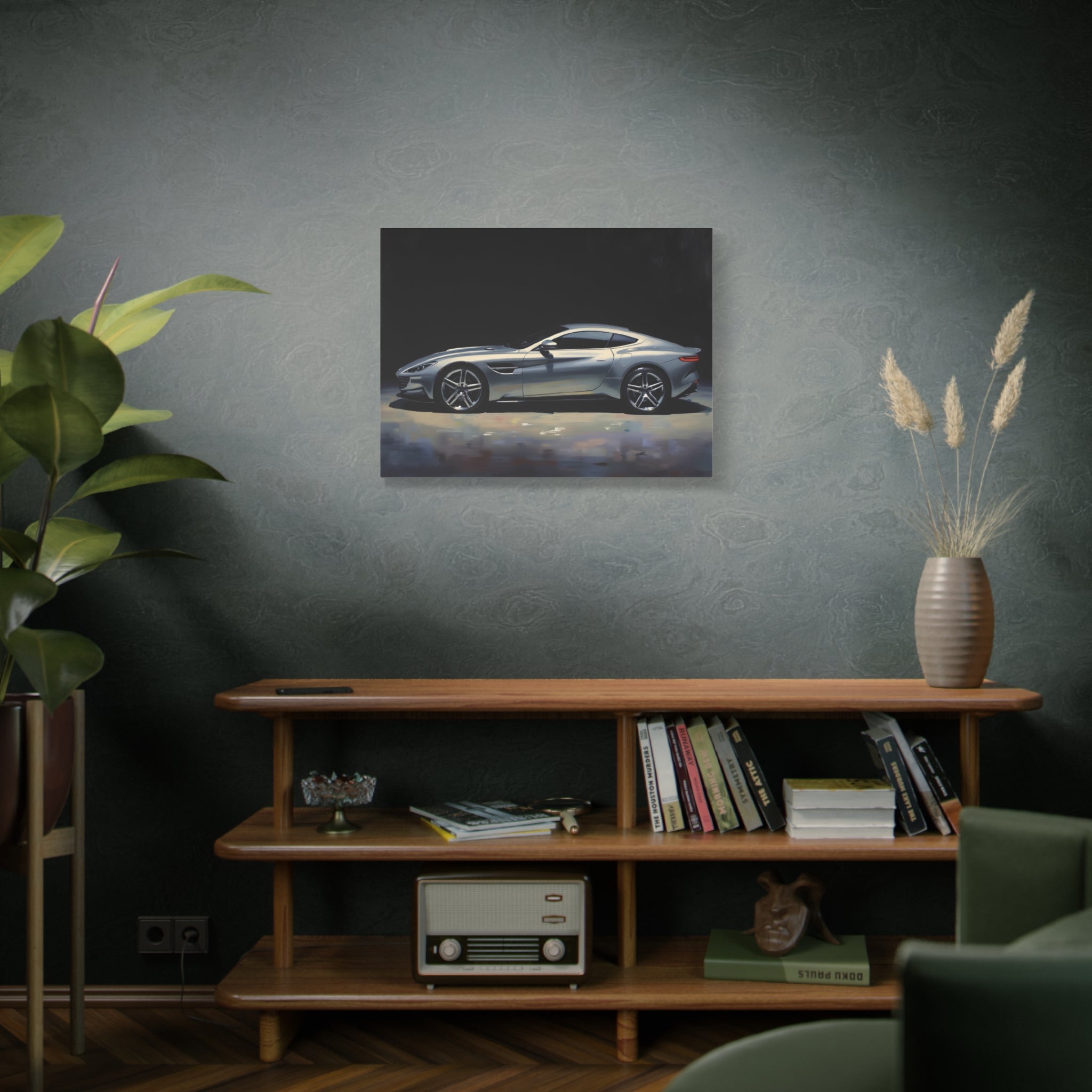 Silver Sports Car Matte Canvas Print — Modern Automotive Wall Art