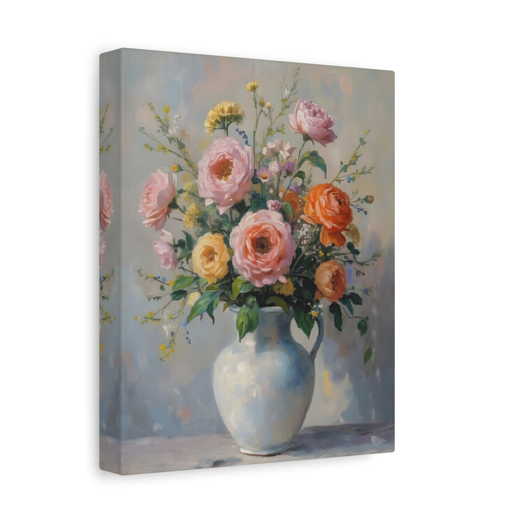 Wandbild „Bunte Rosen im Krug“ – Leinwand 