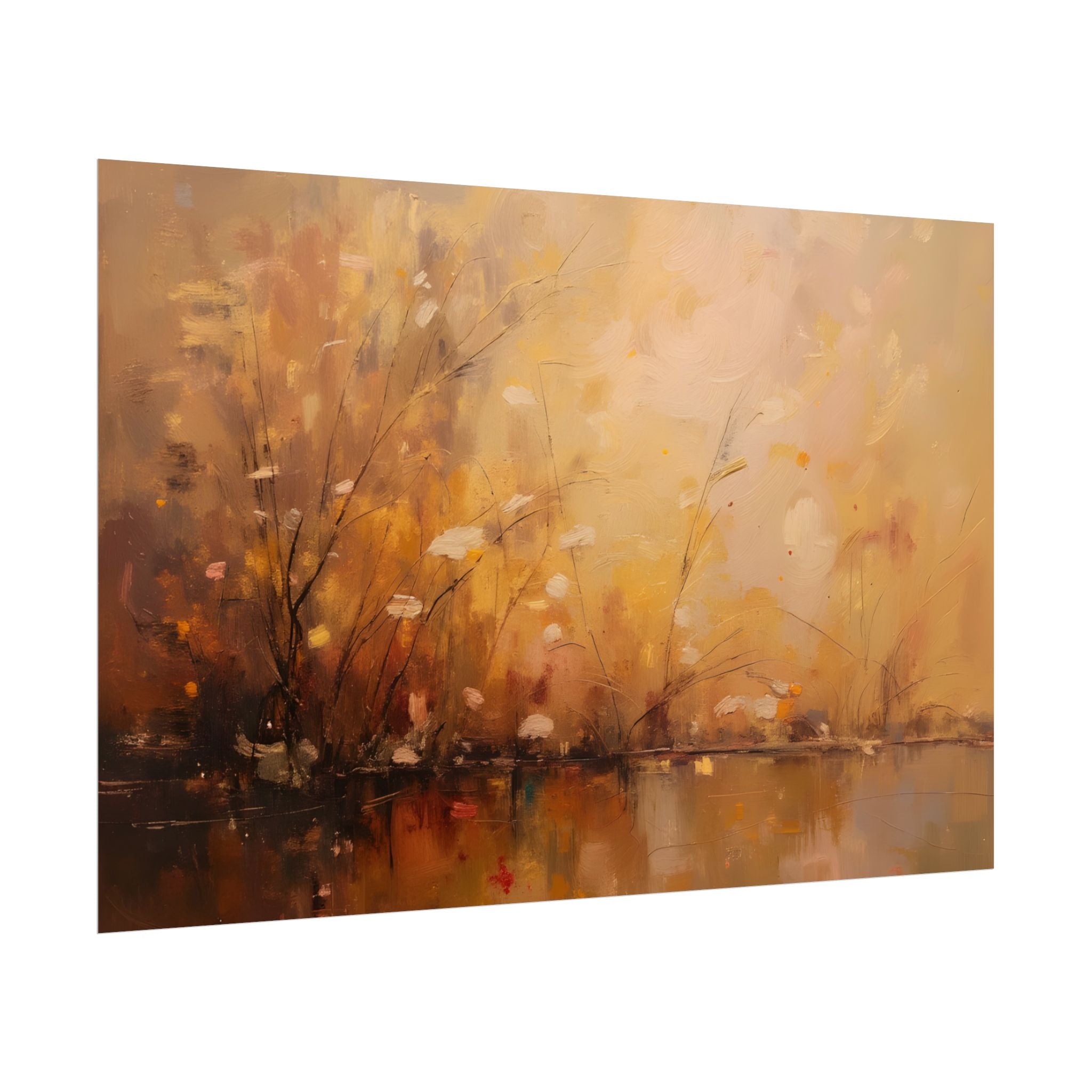 Abstracte muurdecoratie met gouden weidemotief - Poster 