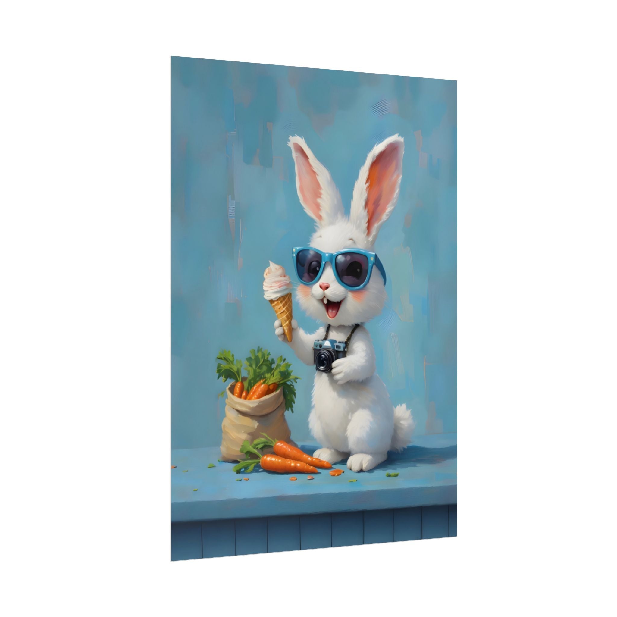 Blue Bunny Poster - Cute Sunglasses Rabbit Rolled Art Print