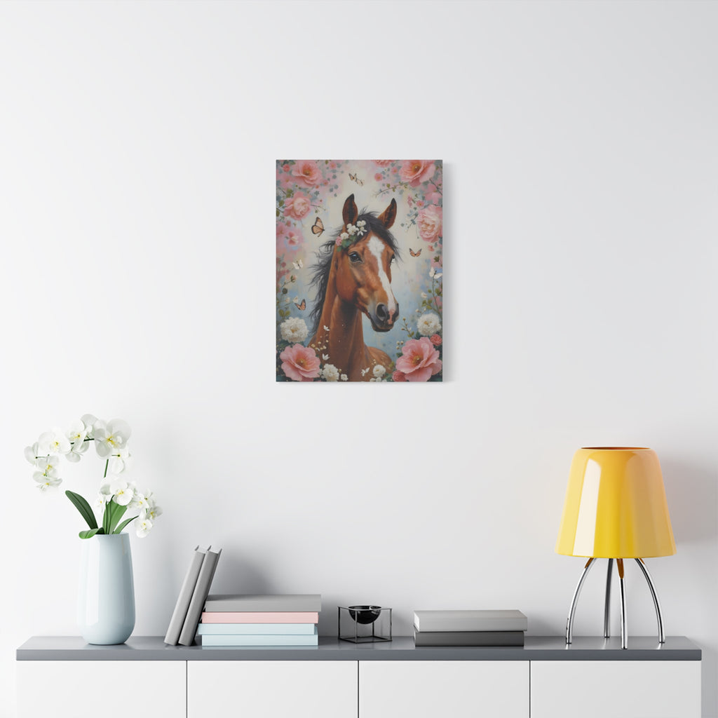 Floral Horse Portrait Canvas — Matte Stretched Wall Art