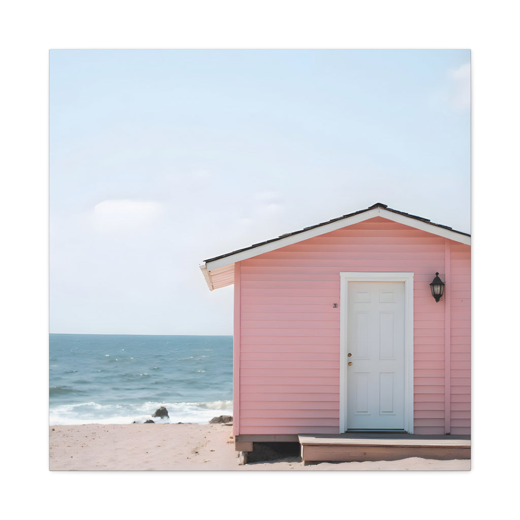 Pink Beach Cottage  Wall Art - Stretched Canvas