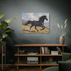 Running Black Stallion Wall Art - Horse Painting - Stretched Canvas