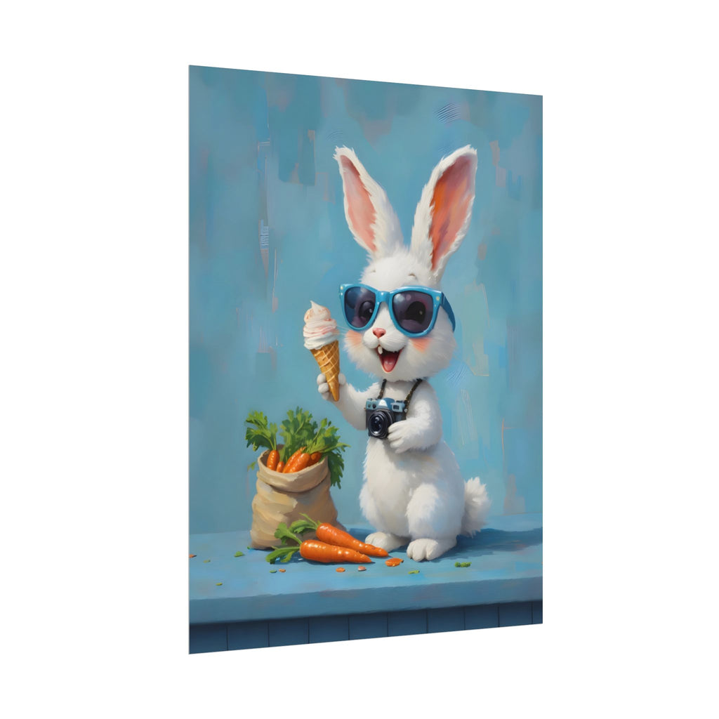 Blue Bunny Poster - Cute Sunglasses Rabbit Rolled Art Print