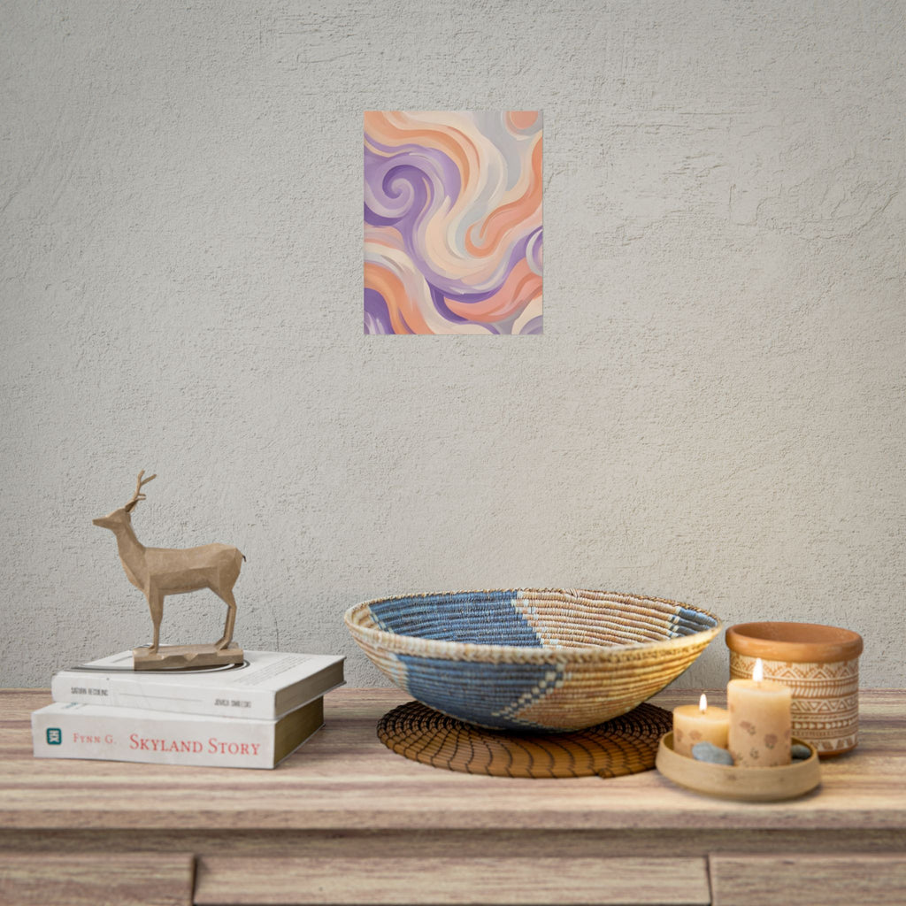 Abstract Swirl Poster - Peach & Lavender Fluid Art Rolled Wall Print