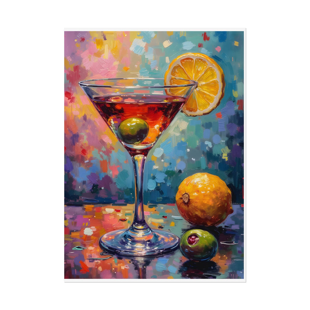 Buntes Martiniglas mit Zitrone und Olive – Wandbild/Poster 