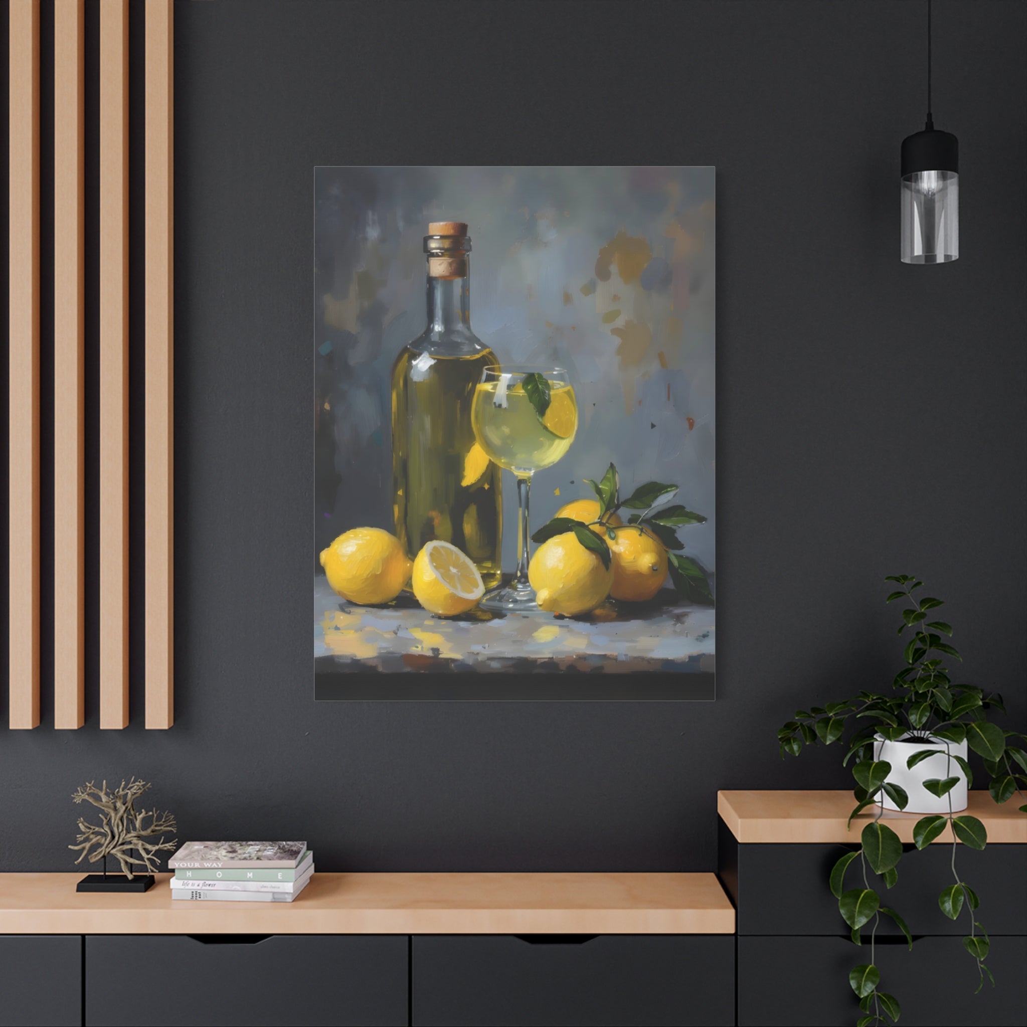 Limoncello with lemons Still Life Matte Canvas Wall Art