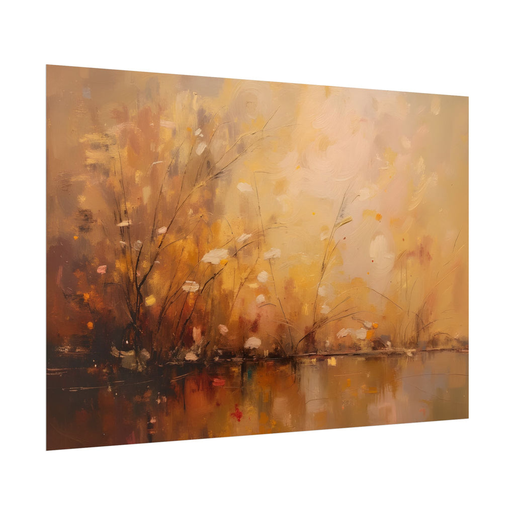 Abstracte muurdecoratie met gouden weidemotief - Poster 