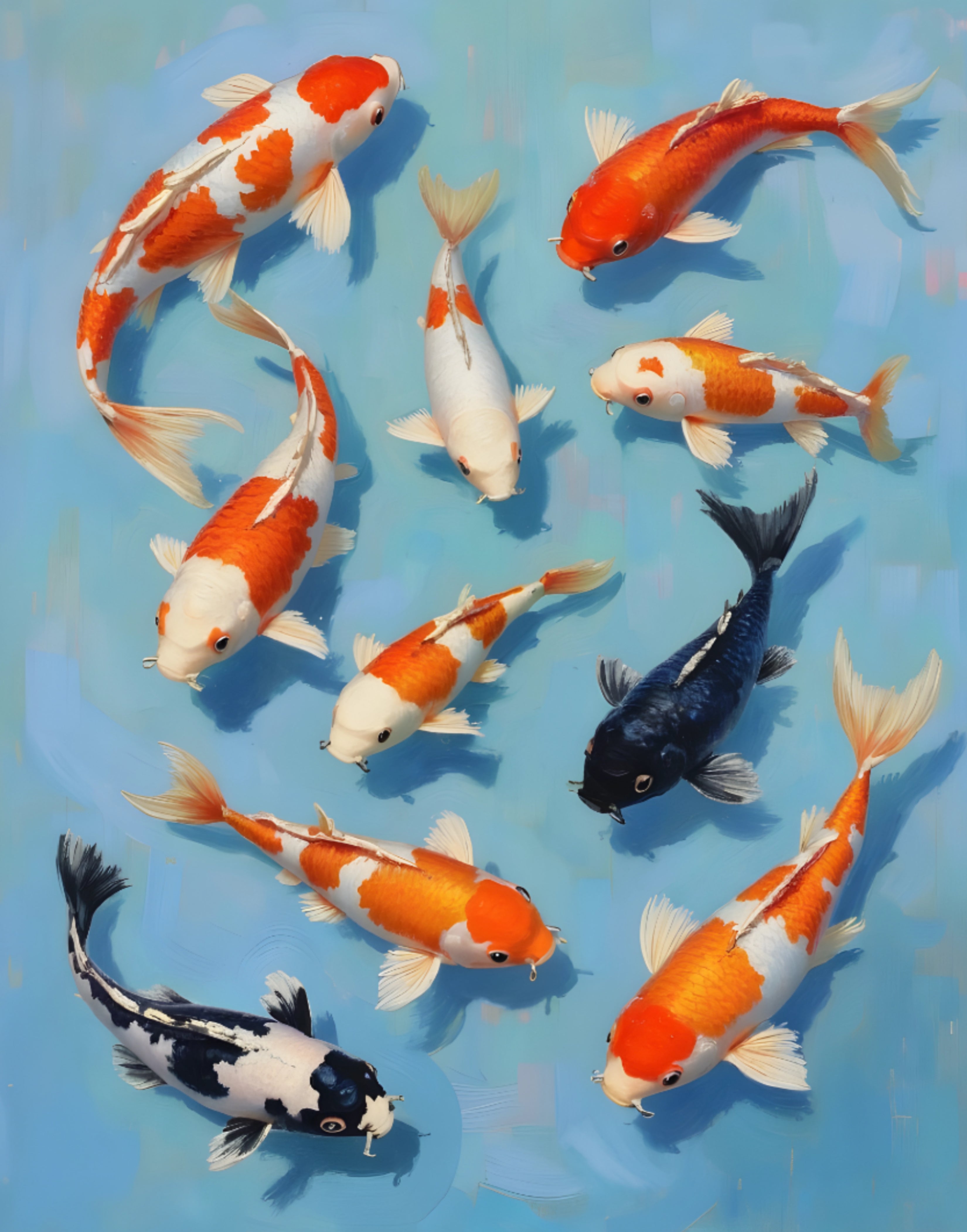 Koi Fish Printable Wall Art, Japanese Koi Painting, Zen Pond Decor, Colorful Fish Art, Minimalist Water Art - Digital Design (no physical product will be send)