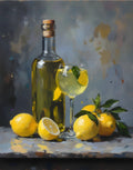 Limoncello Stillleven Kunstprint, Citroen Keuken Decoratie, Wijnglas Voedselkunst - Digitaal Ontwerp (geen fysiek product wordt verzonden)